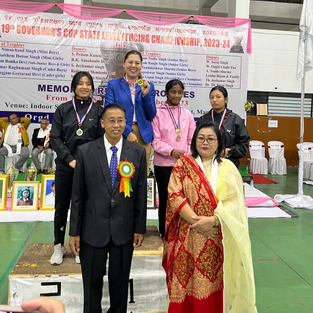  Diana Thingujam of MASP 1st Sem of National Sports University, Manipur won the Gold in the 19th Governor's Cup State Level Fencing Championship 2023-24 at SAI NERC Indoor Hall Takyel, Imphal, Manipur.