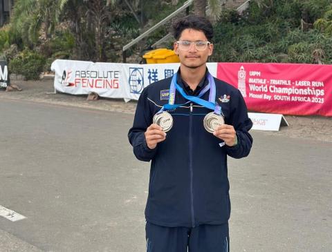 Congrats to Neeraj Negi (B.Sc. SC, Sem I) for winning Team Silver at the 2025 Biathle-Triathle World Championships in South Africa. He also secured an impressive 9th place in the individual Laser Run.
