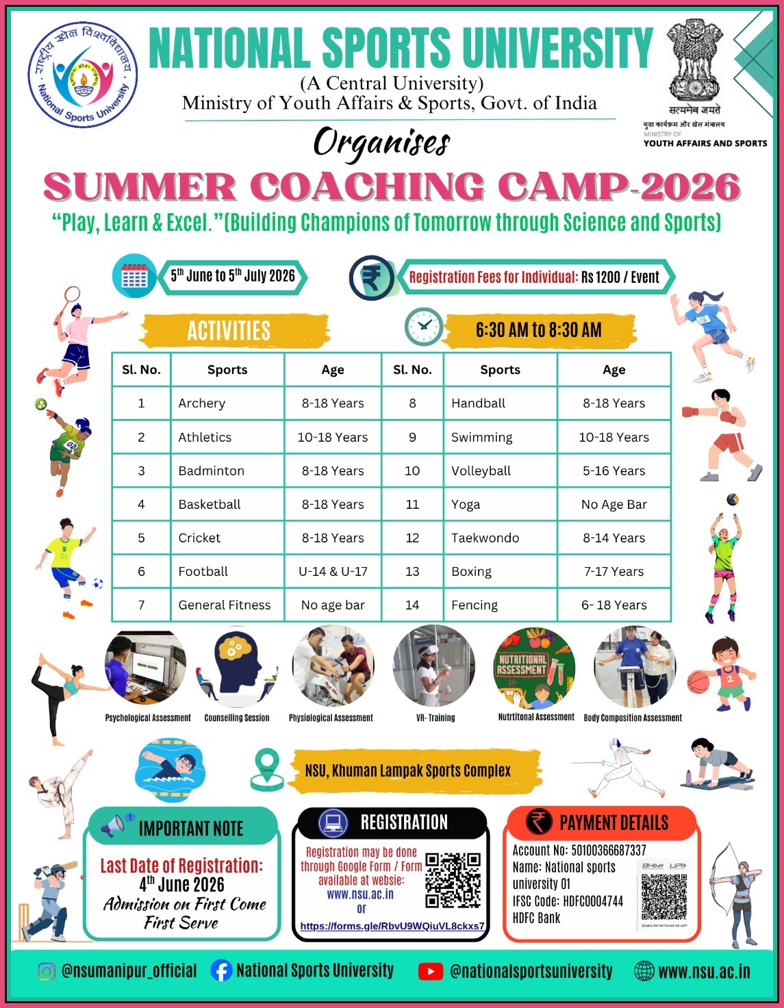 National Sports University Summer Coaching Camp 2026